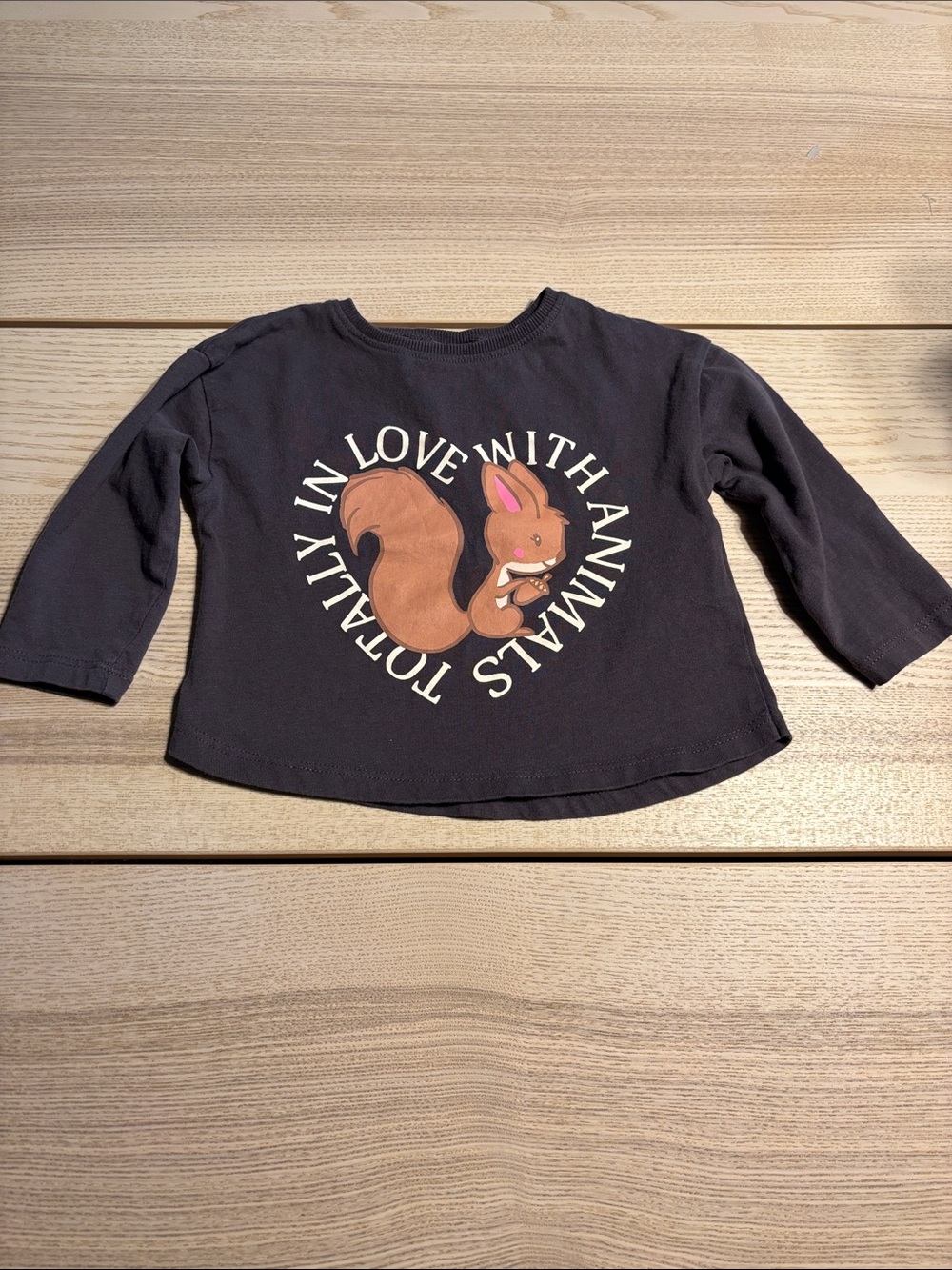 Zara Black Long Sleeve Tee with Squirrel Heart Graphic
